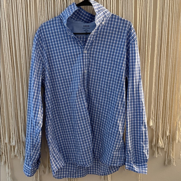 Izod Blue and White Plaid Shirt - Picture 1 of 3